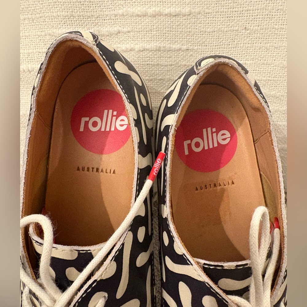 ROLLIE Derby Print X Twisted Star Leather Lace Up Flats - Picture 2 of 8